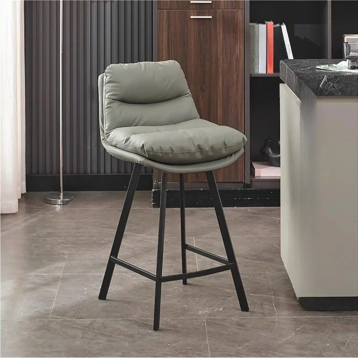 Modish Orange Saddle Leather Bar Stool with Back and Footrest Image - 11