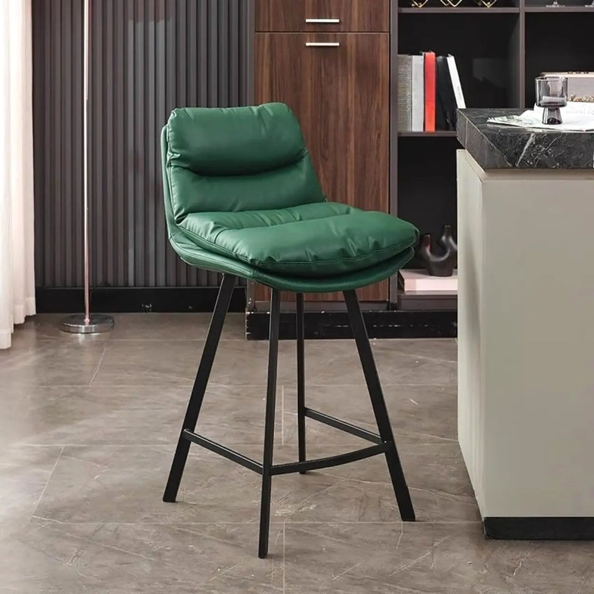 Modish Orange Saddle Leather Bar Stool with Back and Footrest Image - 13