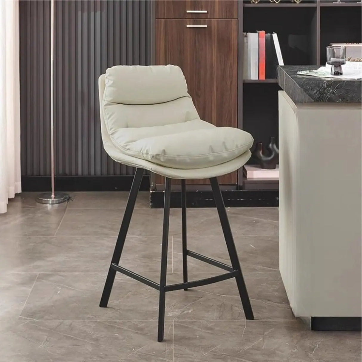Modish Orange Saddle Leather Bar Stool with Back and Footrest Image - 15