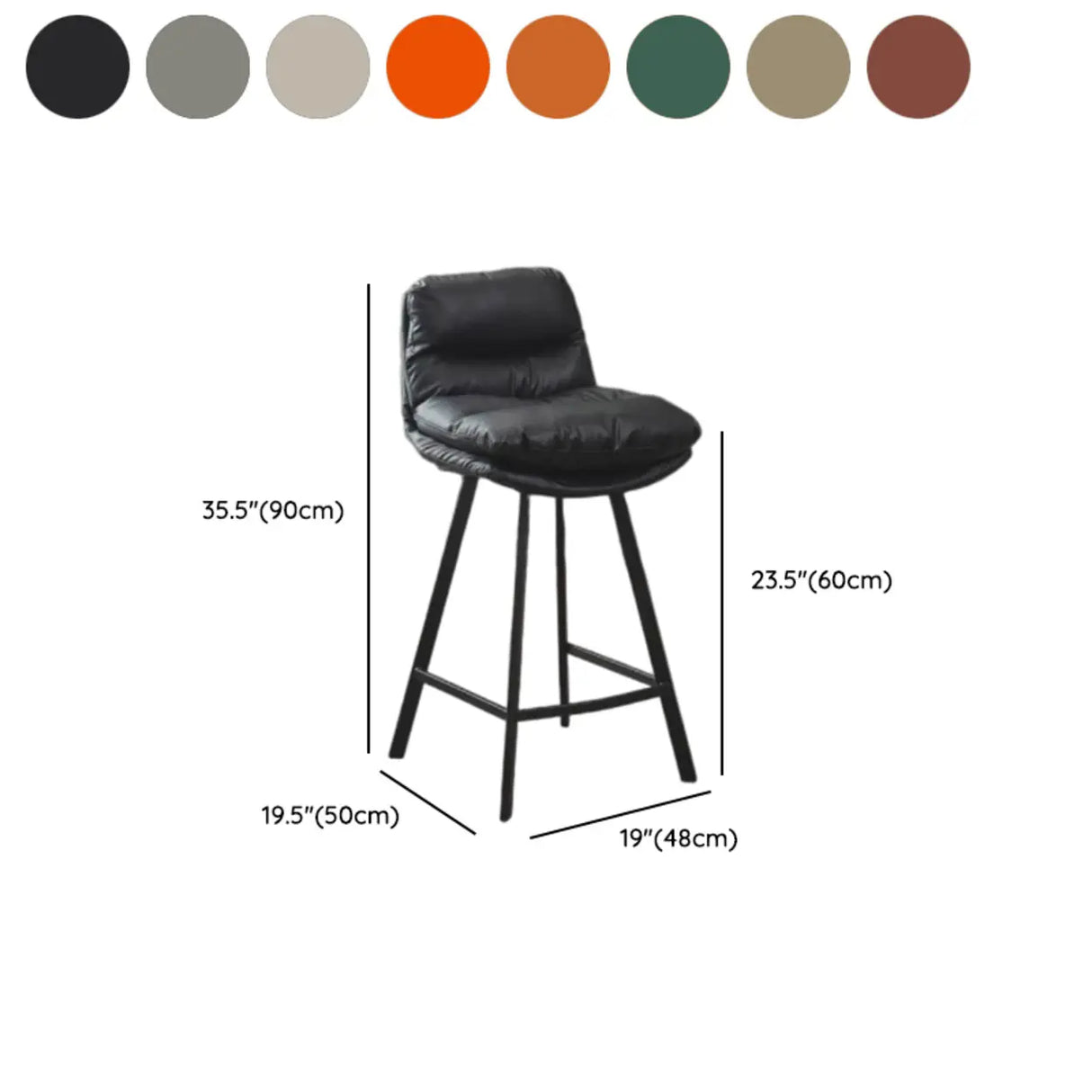 Modish Orange Saddle Leather Bar Stool with Back and Footrest