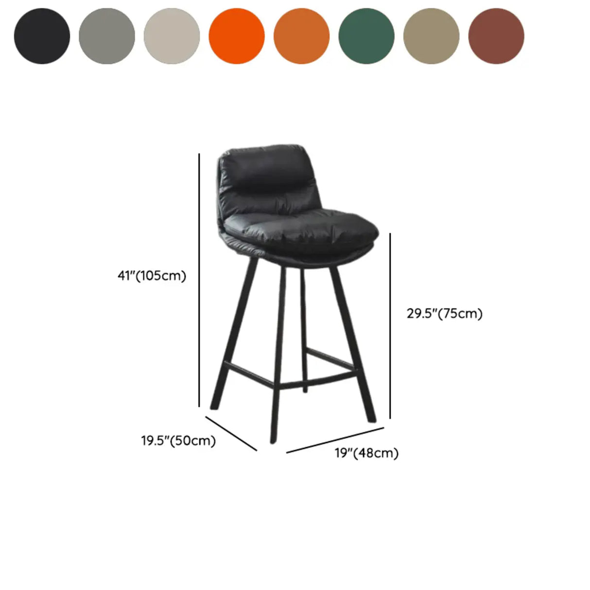 Modish Orange Saddle Leather Bar Stool with Back and Footrest Image - 18