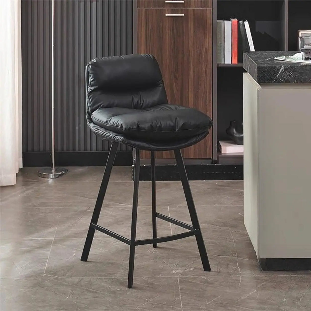 Modish Orange Saddle Leather Bar Stool with Back and Footrest Image - 3