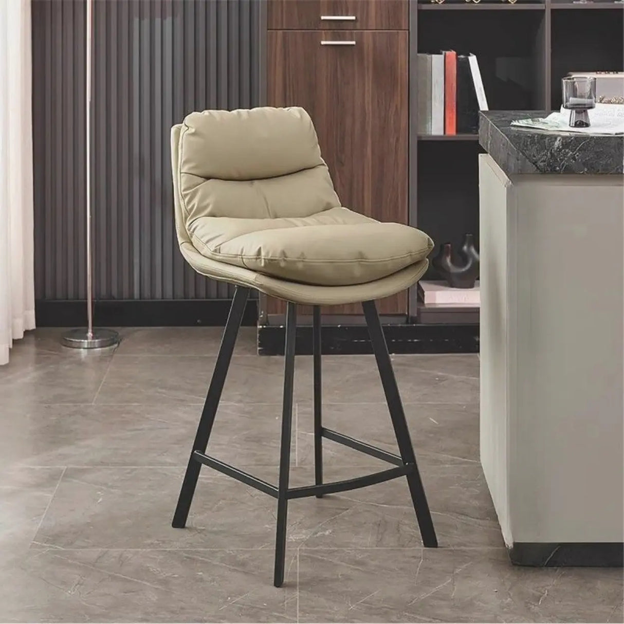 Modish Orange Saddle Leather Bar Stool with Back and Footrest Image - 5