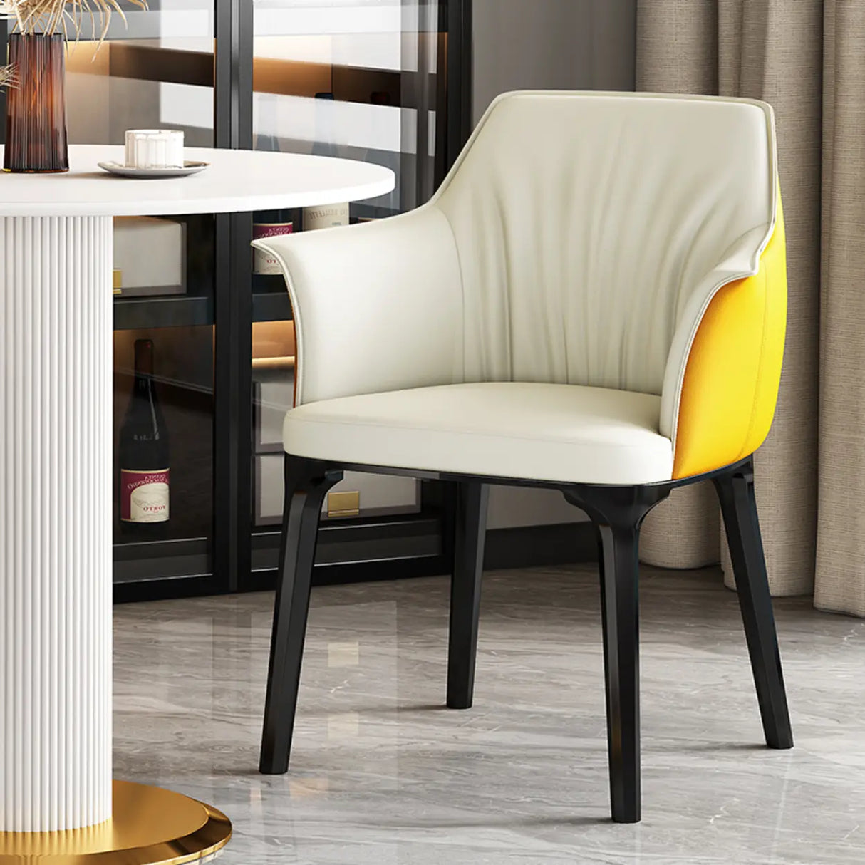 Modish Orange Upholstered Arm Dining Chair with Solid Back Image - 11