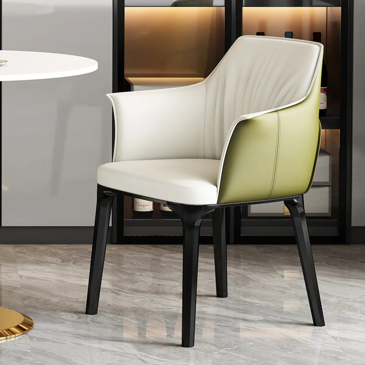 Modish Orange Upholstered Arm Dining Chair with Solid Back Image - 12