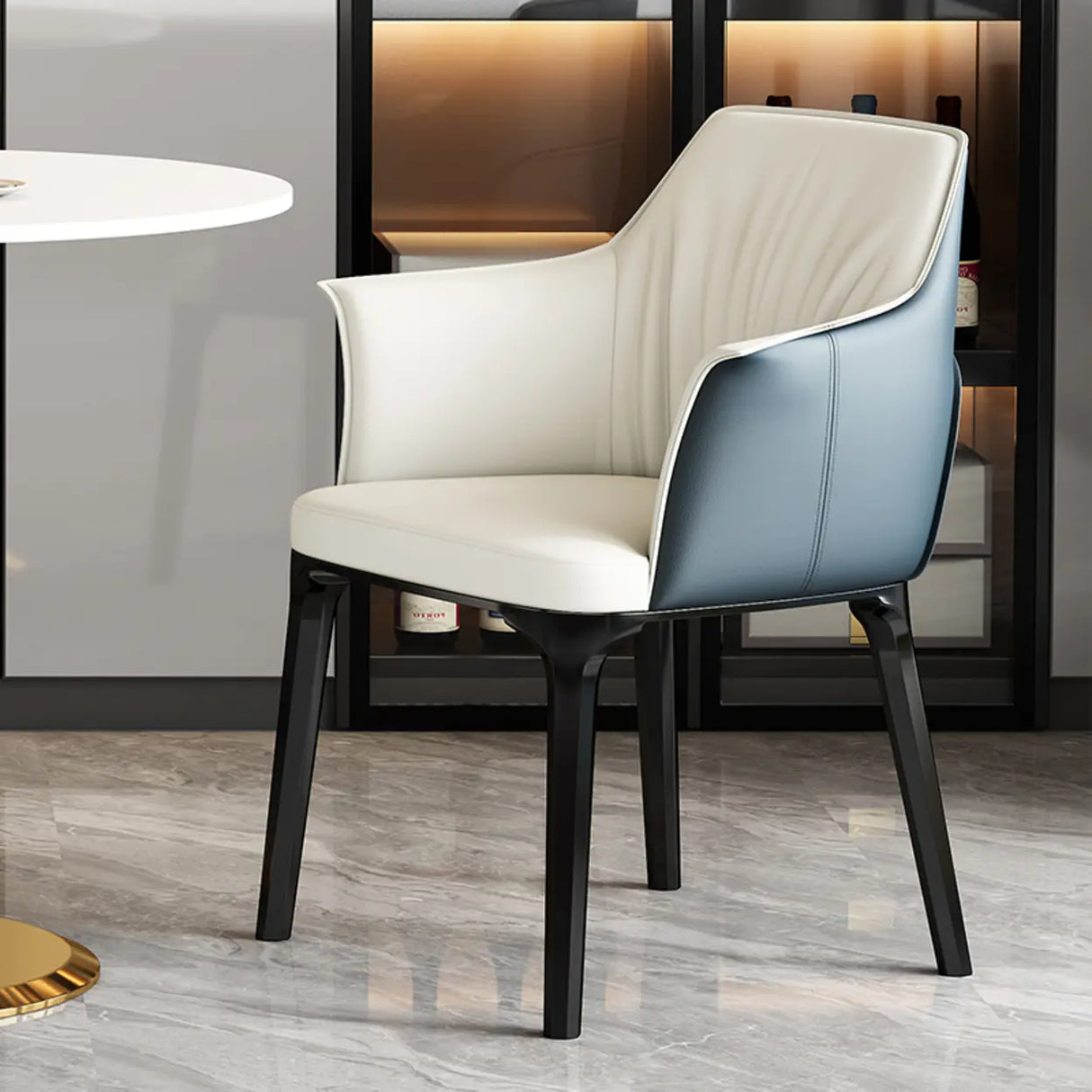 Modish Orange Upholstered Arm Dining Chair with Solid Back Image - 13