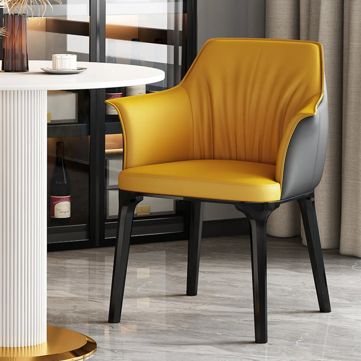 Modish Orange Upholstered Arm Dining Chair with Solid Back Image - 14