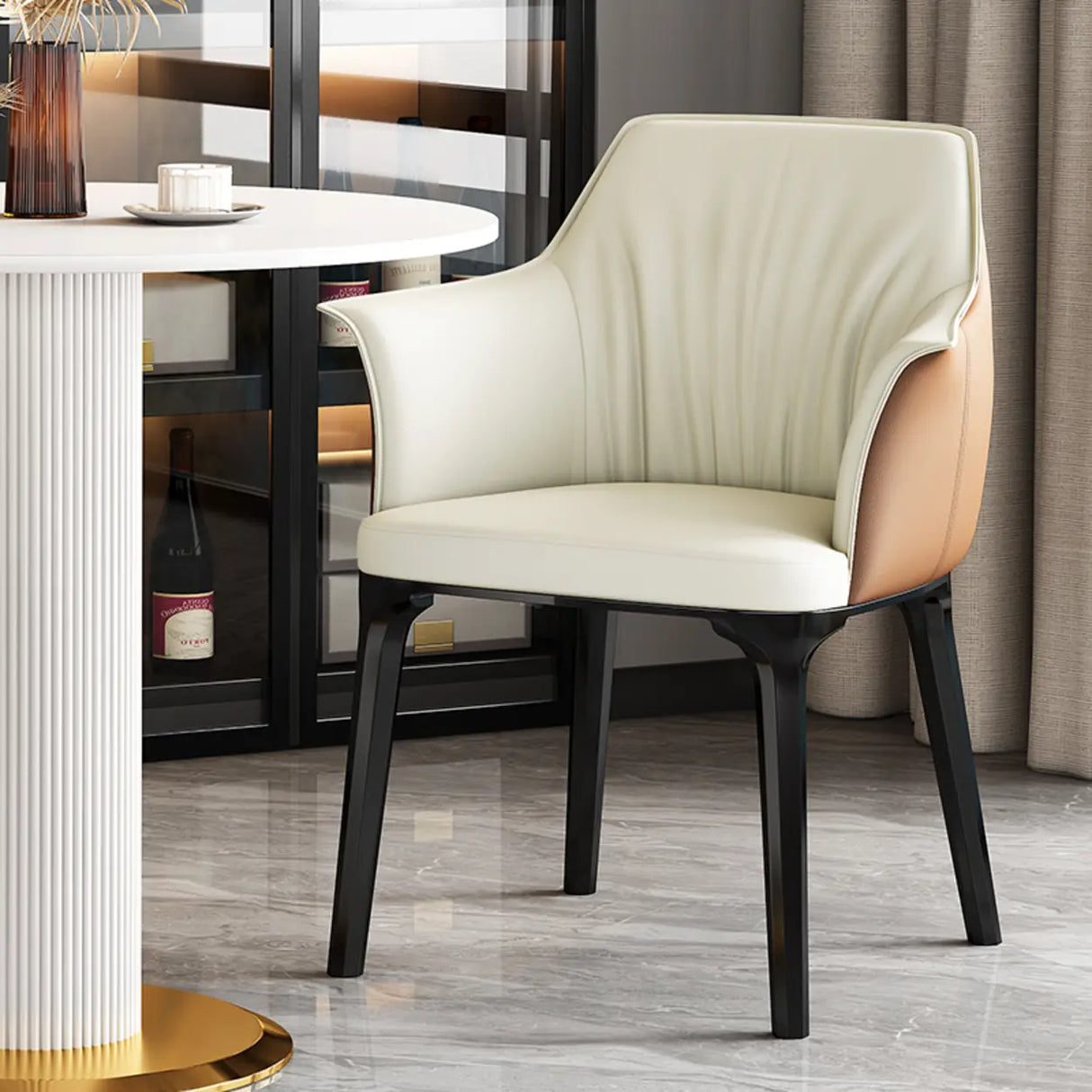 Modish Orange Upholstered Arm Dining Chair with Solid Back Image - 3