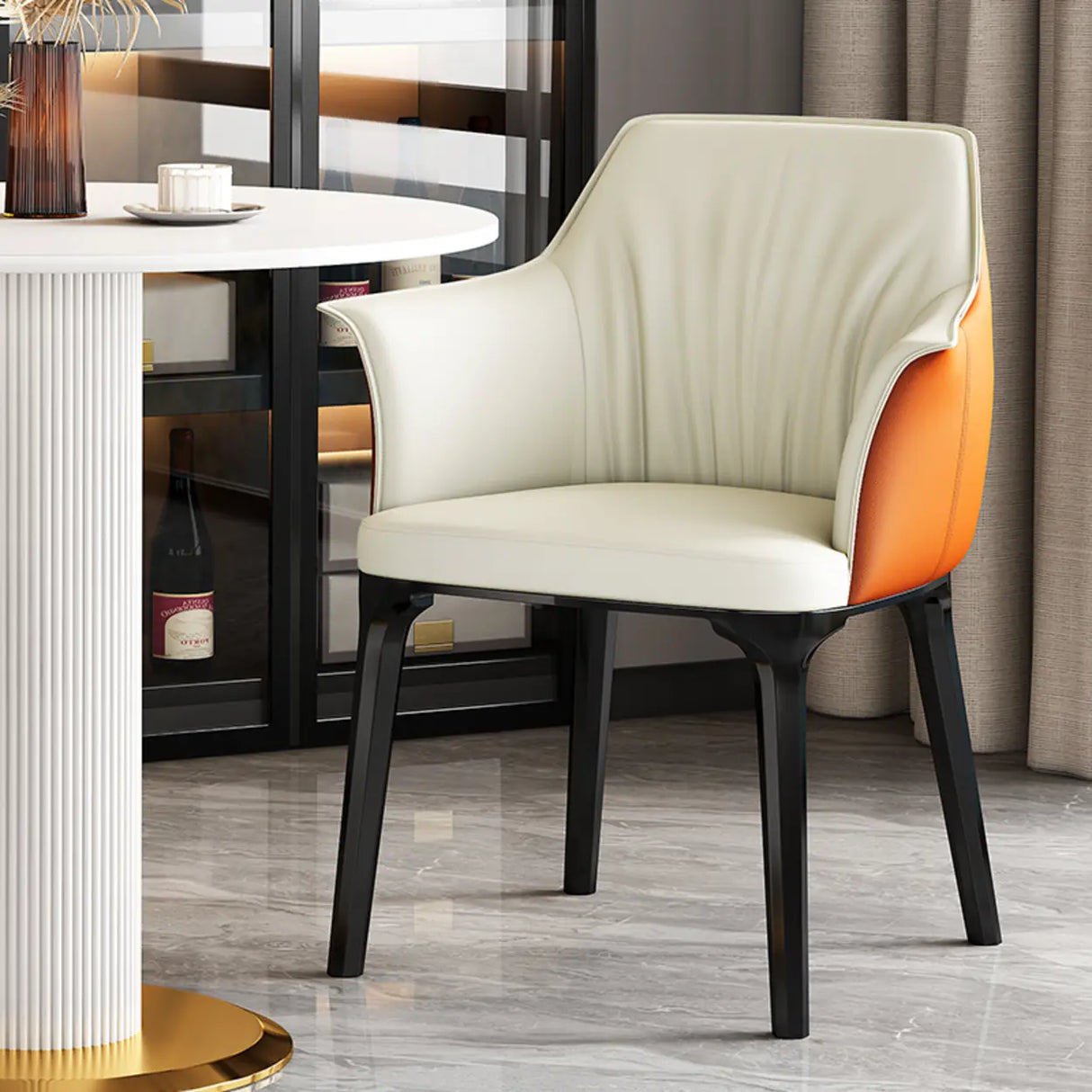 Modish Orange Upholstered Arm Dining Chair with Solid Back Image - 5