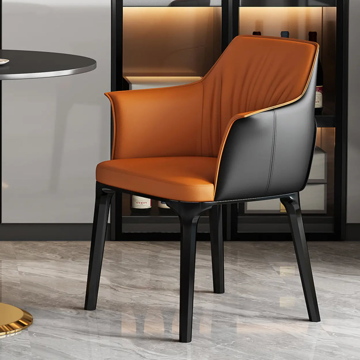 Modish Orange Upholstered Arm Dining Chair with Solid Back Image - 7