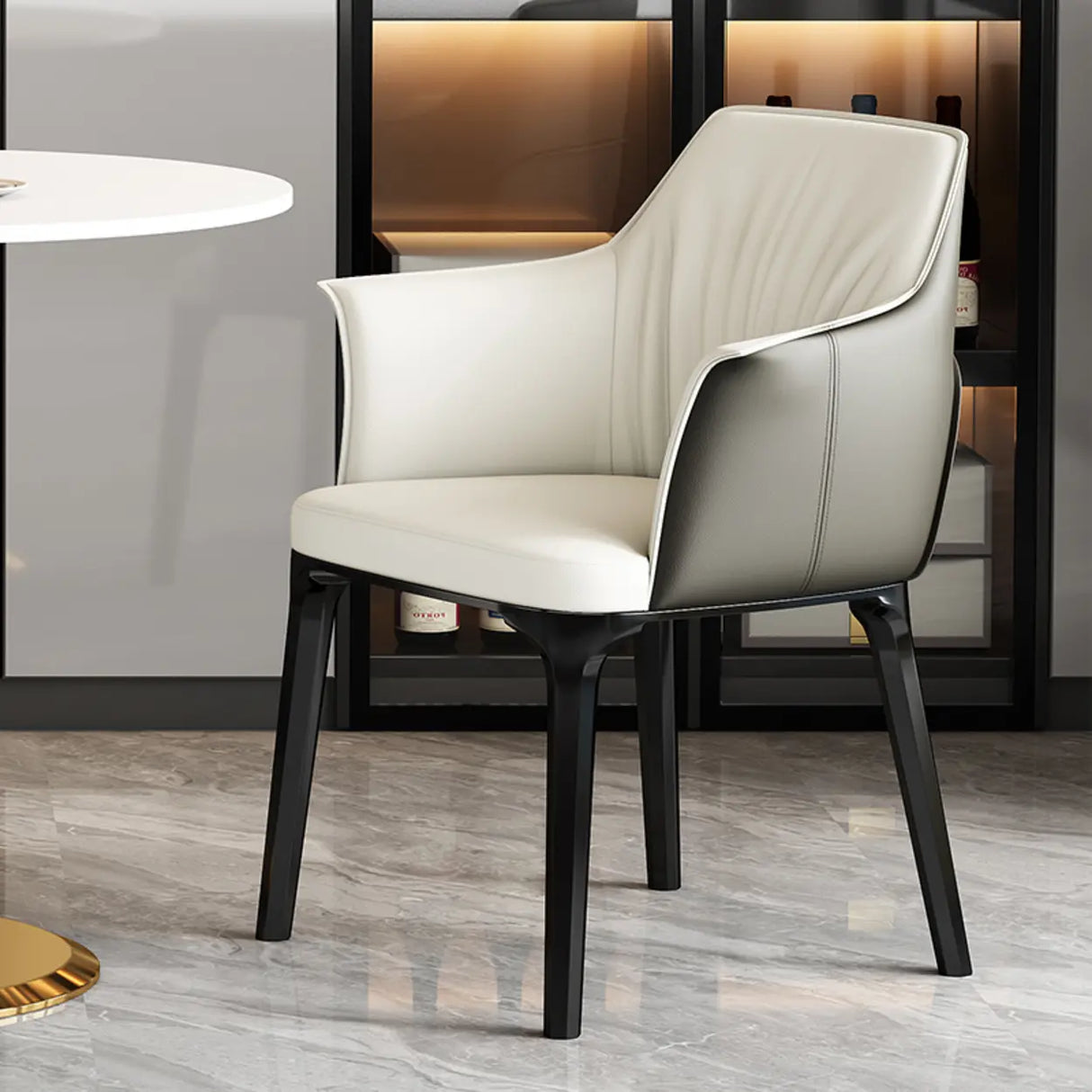 Modish Orange Upholstered Arm Dining Chair with Solid Back Image - 9