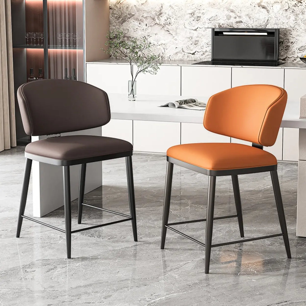 Modish Padded Upholstery Armless Low Back Dining Chair Image - 1