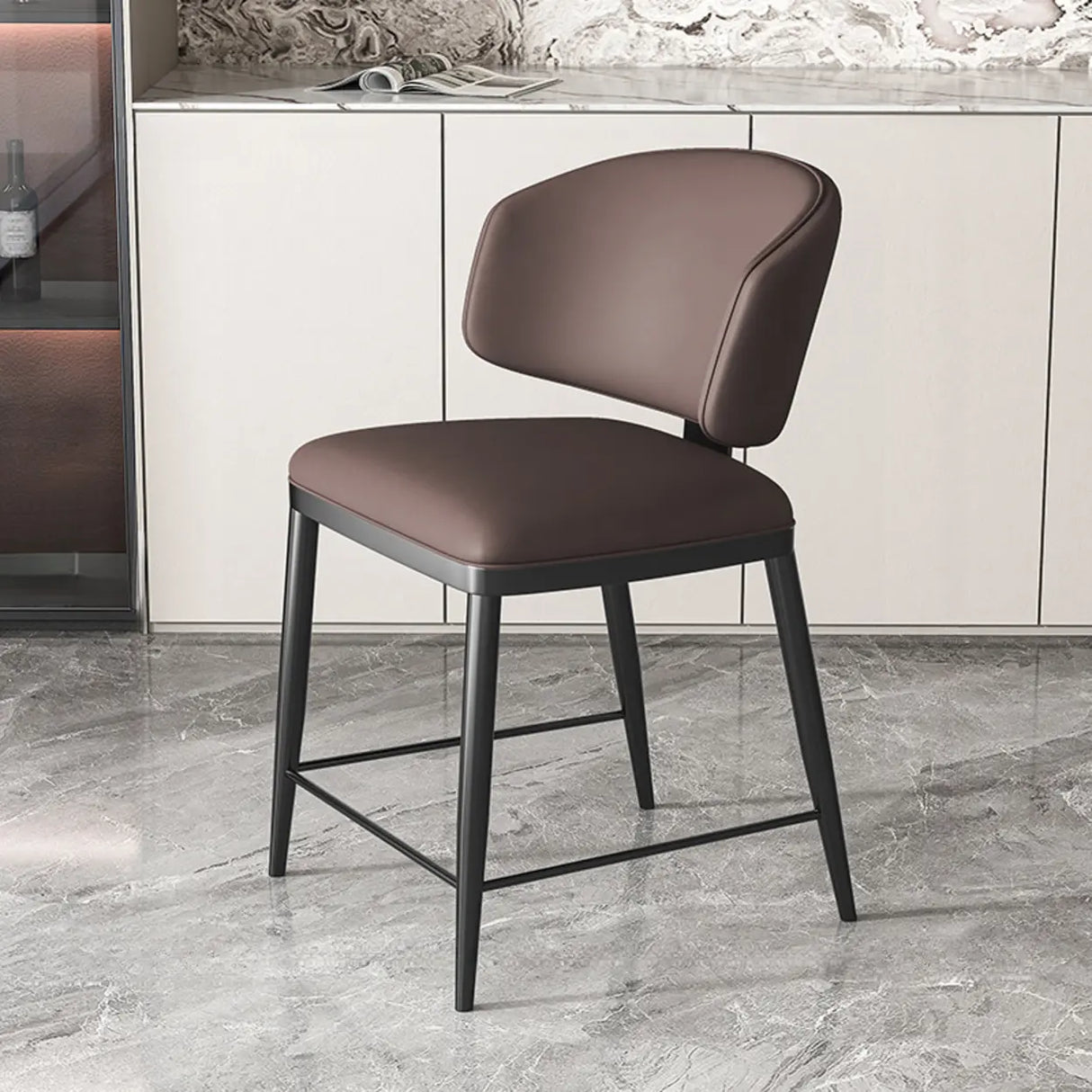 Modish Padded Upholstery Armless Low Back Dining Chair Image - 17