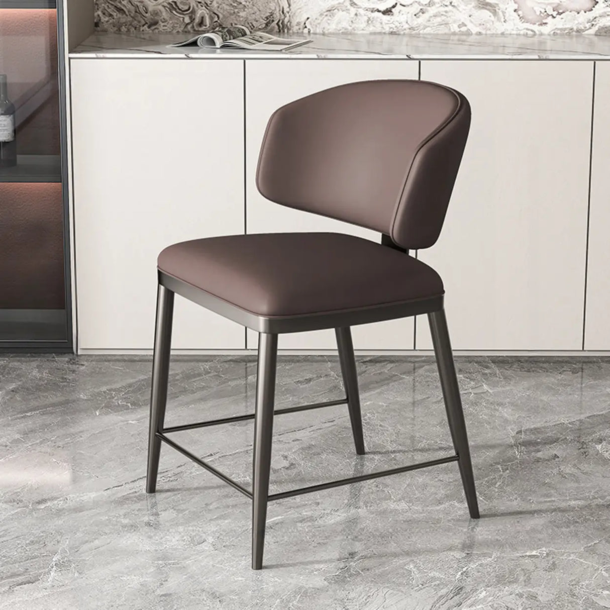 Modish Padded Upholstery Armless Low Back Dining Chair Image - 18