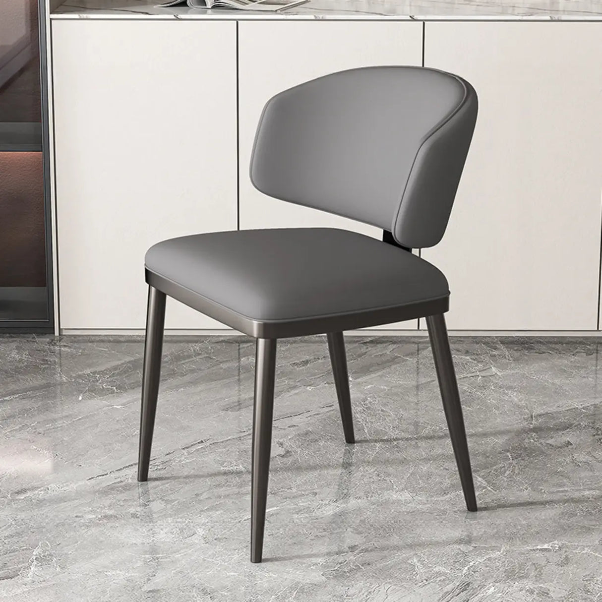 Modish Padded Upholstery Armless Low Back Dining Chair Image - 19