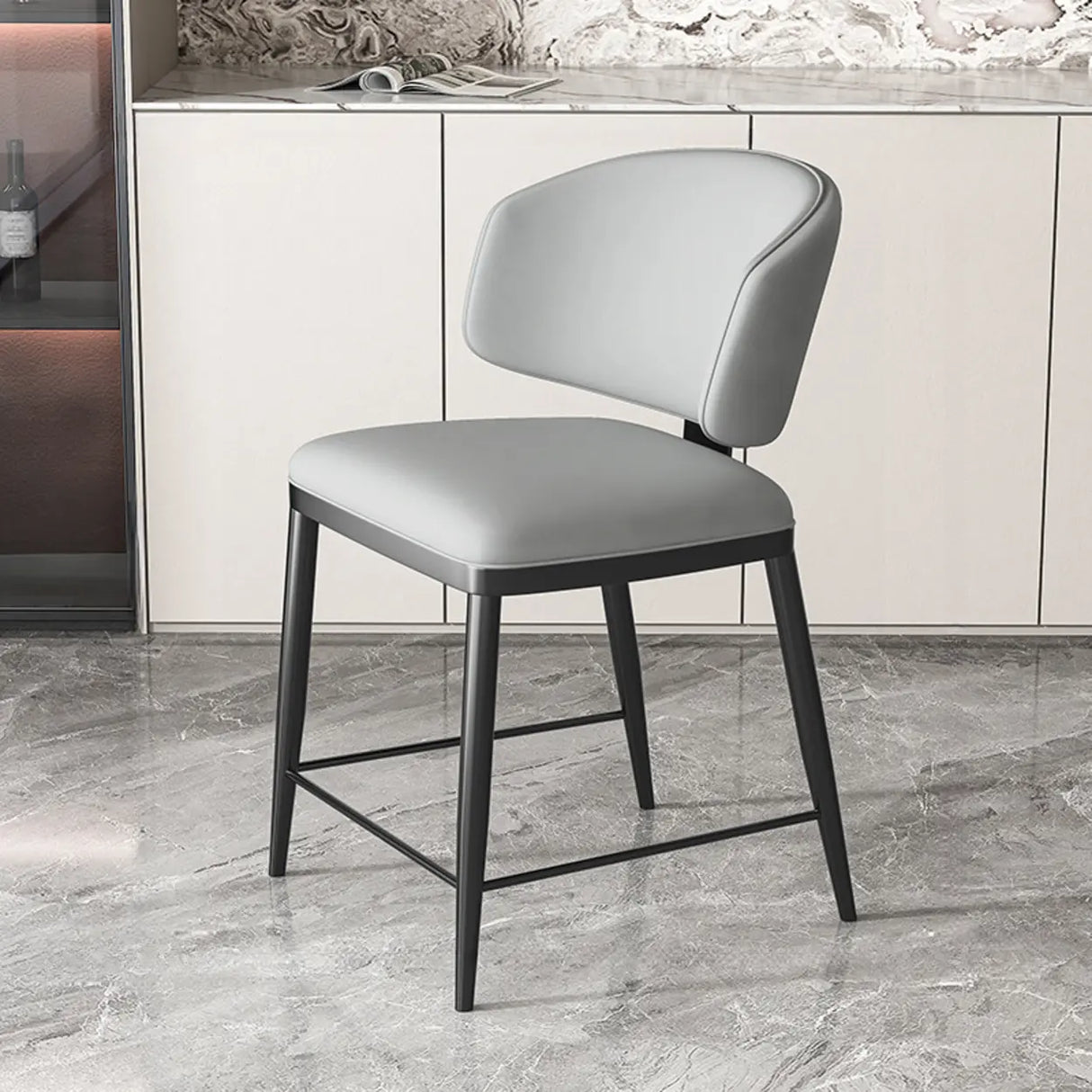 Modish Padded Upholstery Armless Low Back Dining Chair Image - 20