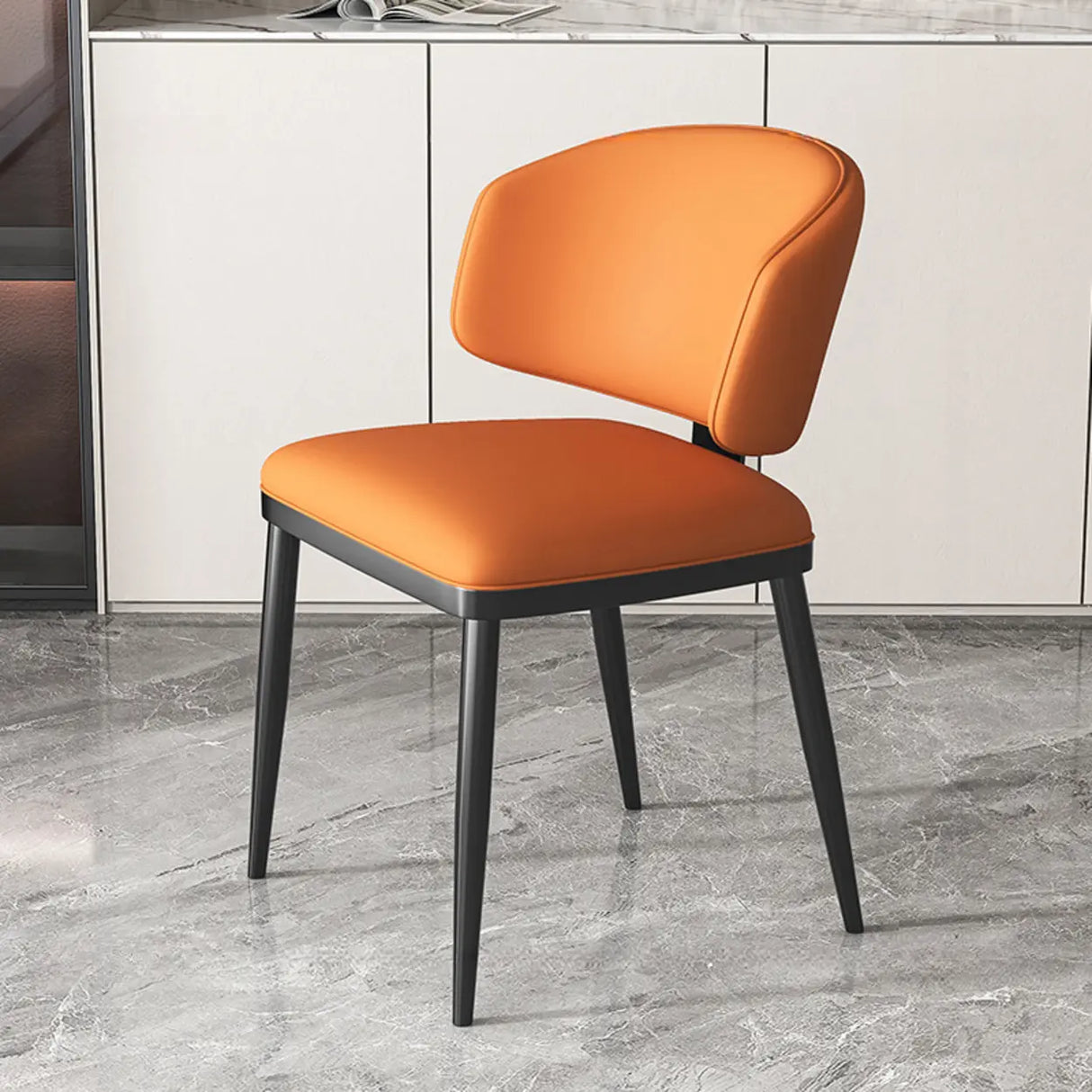 Modish Padded Upholstery Armless Low Back Dining Chair Image - 22