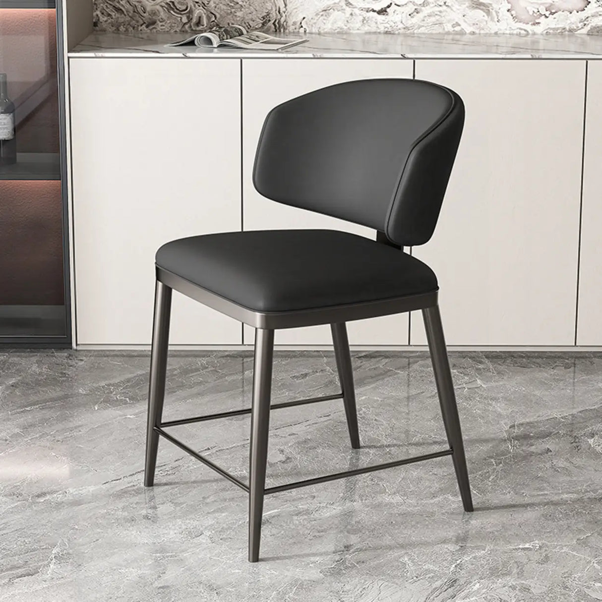 Modish Padded Upholstery Armless Low Back Dining Chair Image - 23