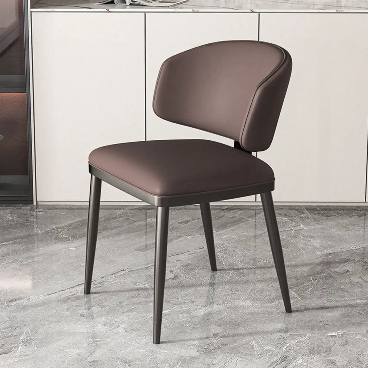 Modish Padded Upholstery Armless Low Back Dining Chair Image - 2