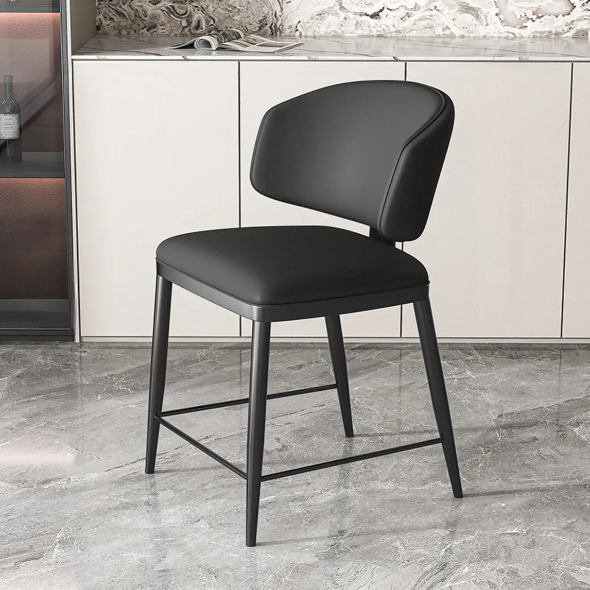 Modish Padded Upholstery Armless Low Back Dining Chair Image - 26