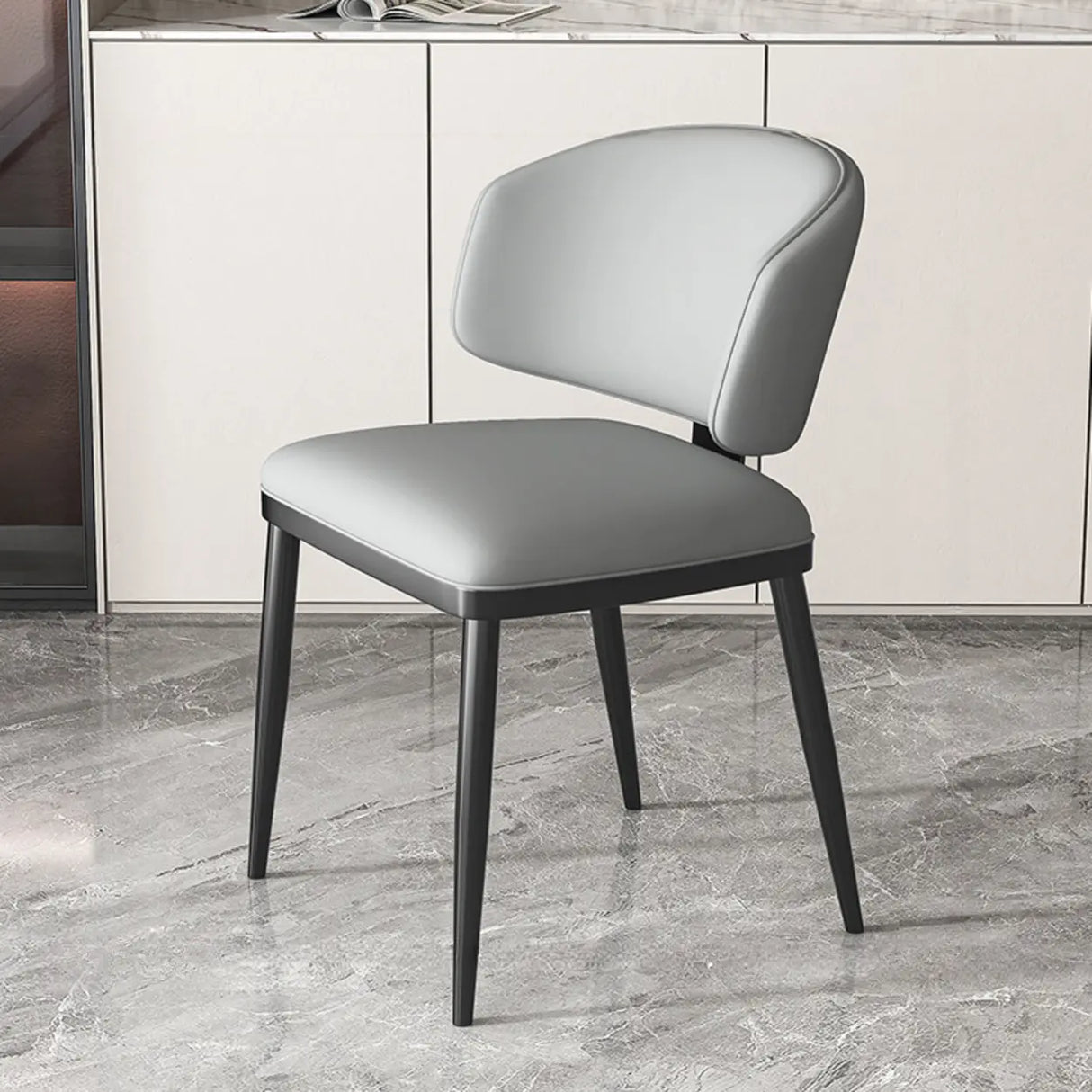 Modish Padded Upholstery Armless Low Back Dining Chair Image - 29