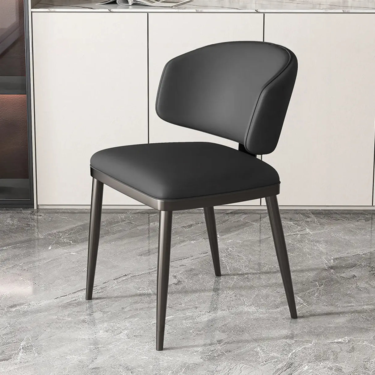 Modish Padded Upholstery Armless Low Back Dining Chair Image - 3