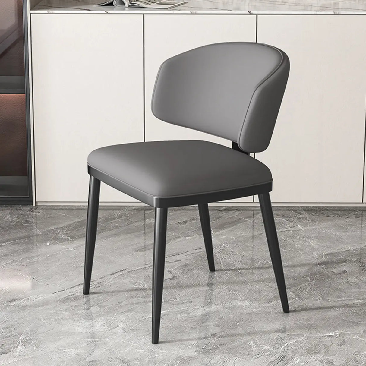 Modish Padded Upholstery Armless Low Back Dining Chair Image - 48