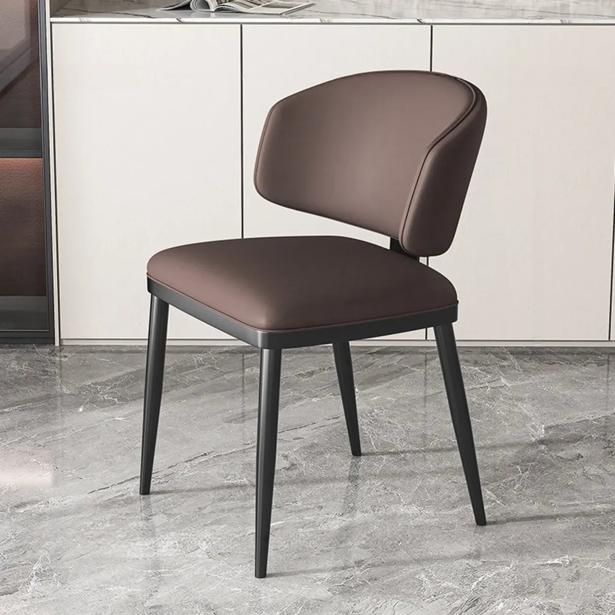 Modish Padded Upholstery Armless Low Back Dining Chair Image - 54