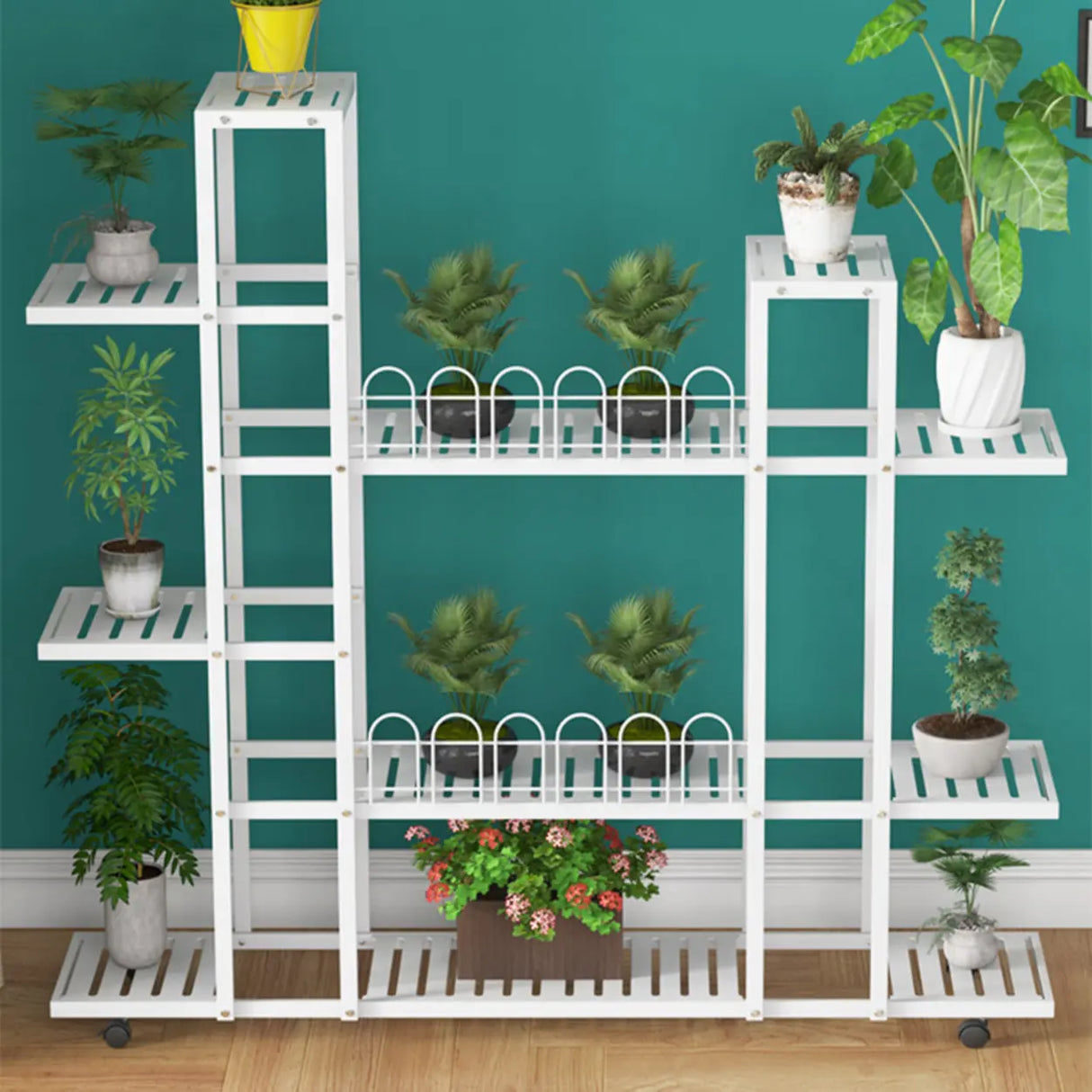 Modish Rectangle Multi-Tier Metal White Plant Stand Image - 1