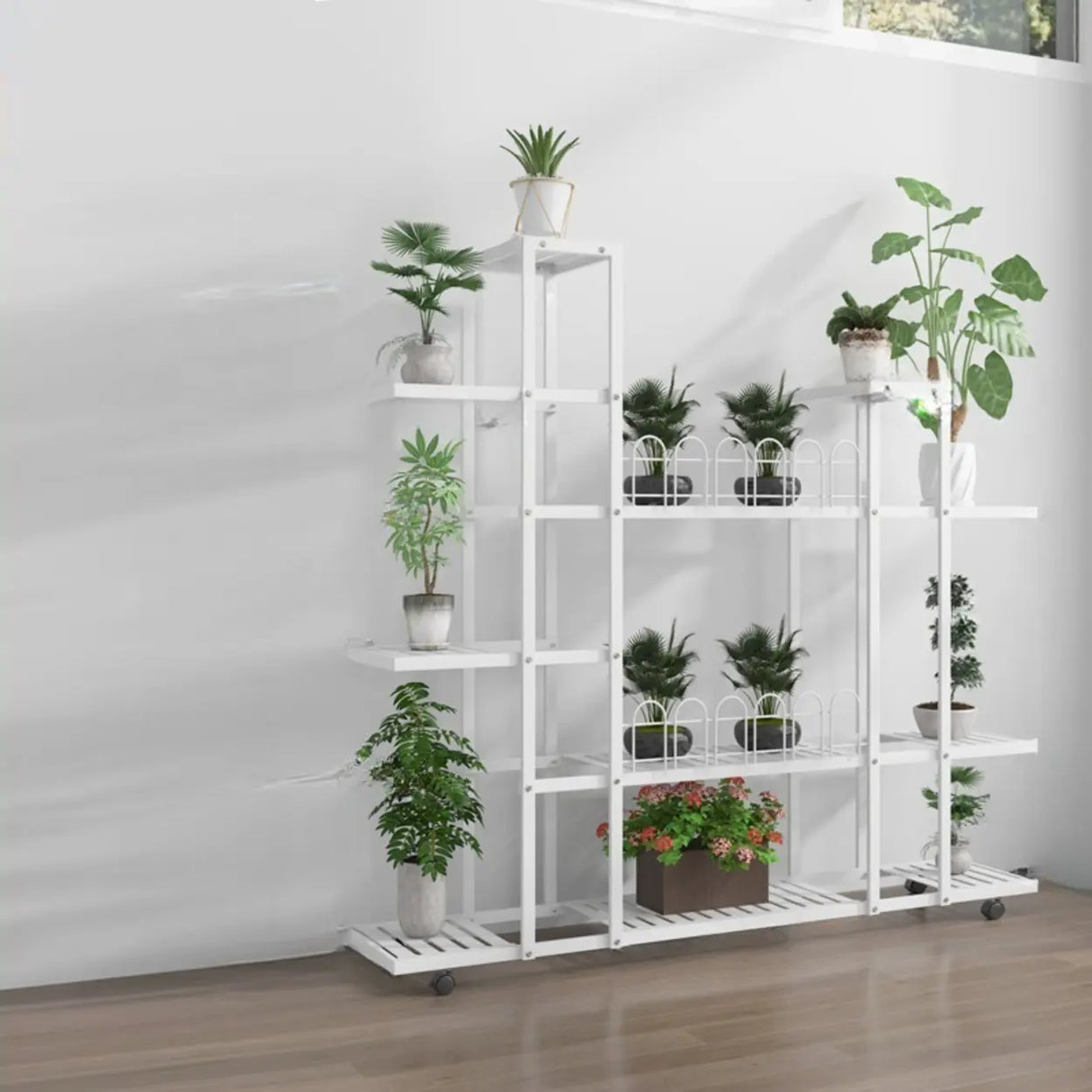 Modish Rectangle Multi-Tier Metal White Plant Stand Image - 3