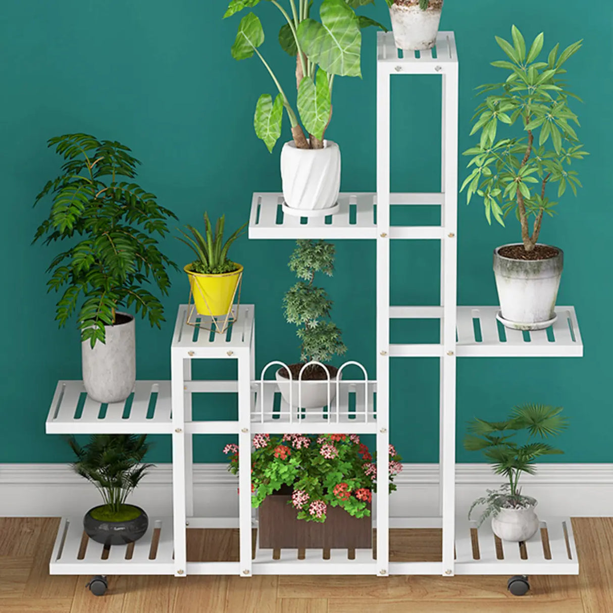 Modish Rectangle Multi-Tier Metal White Plant Stand Image - 4