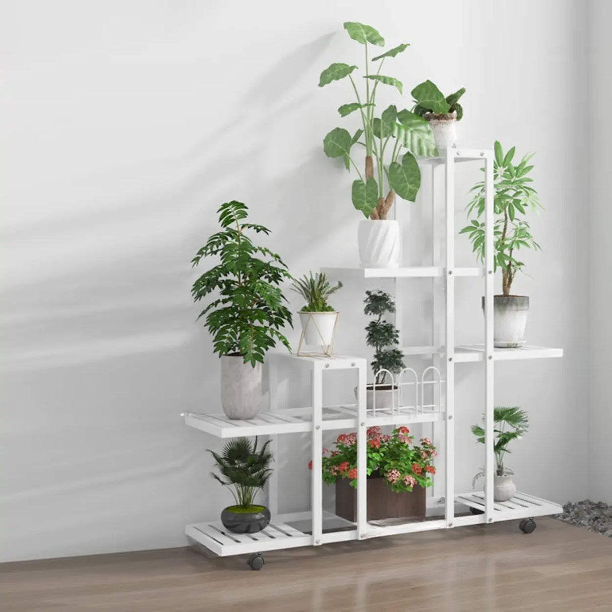 Modish Rectangle Multi-Tier Metal White Plant Stand Image - 5