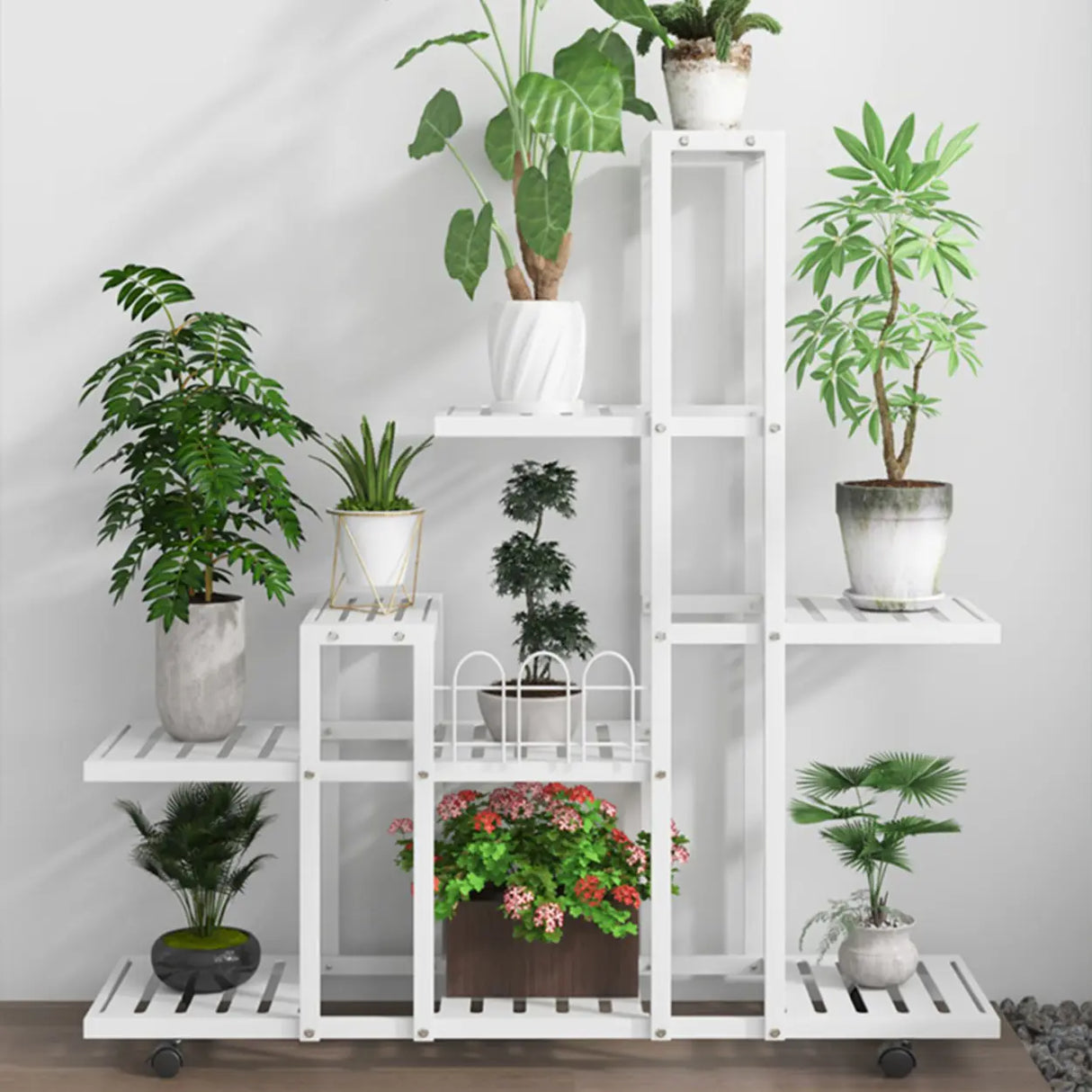 Modish Rectangle Multi-Tier Metal White Plant Stand Image - 6