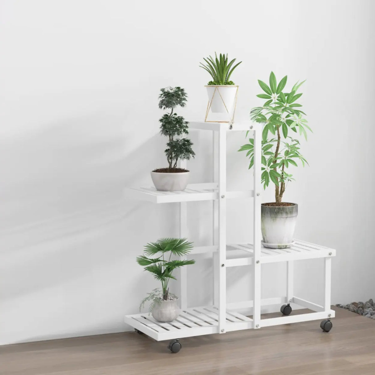 Modish Rectangle Multi-Tier Metal White Plant Stand Image - 7