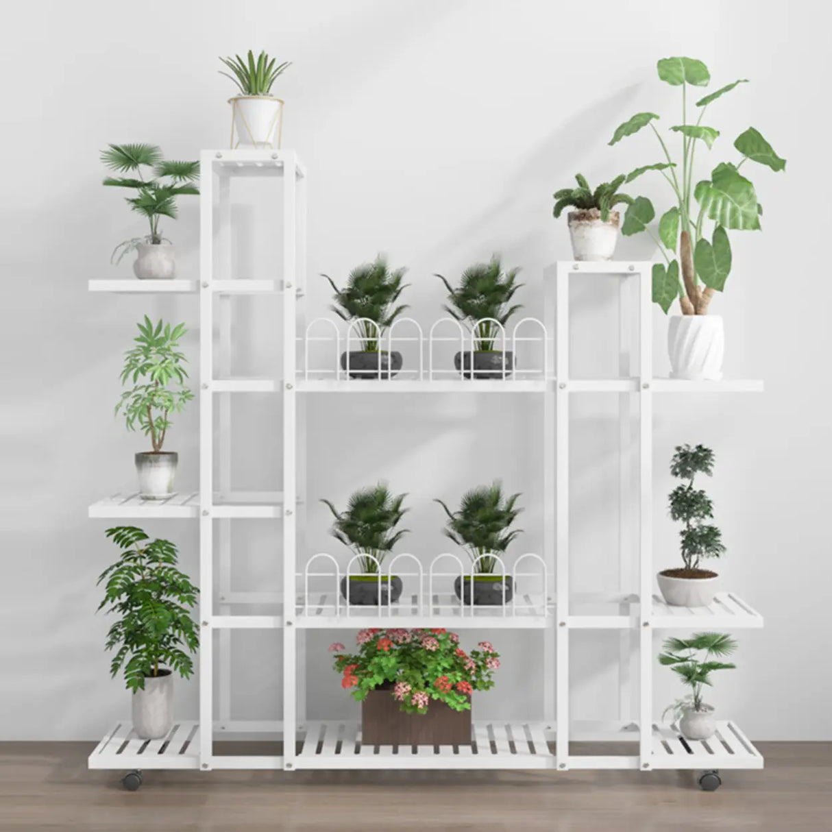 Modish Rectangle Multi-Tier Metal White Plant Stand Image - 8