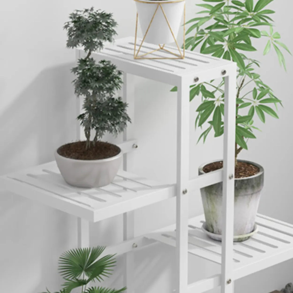Modish Rectangle Multi-Tier Metal White Plant Stand Image - 9