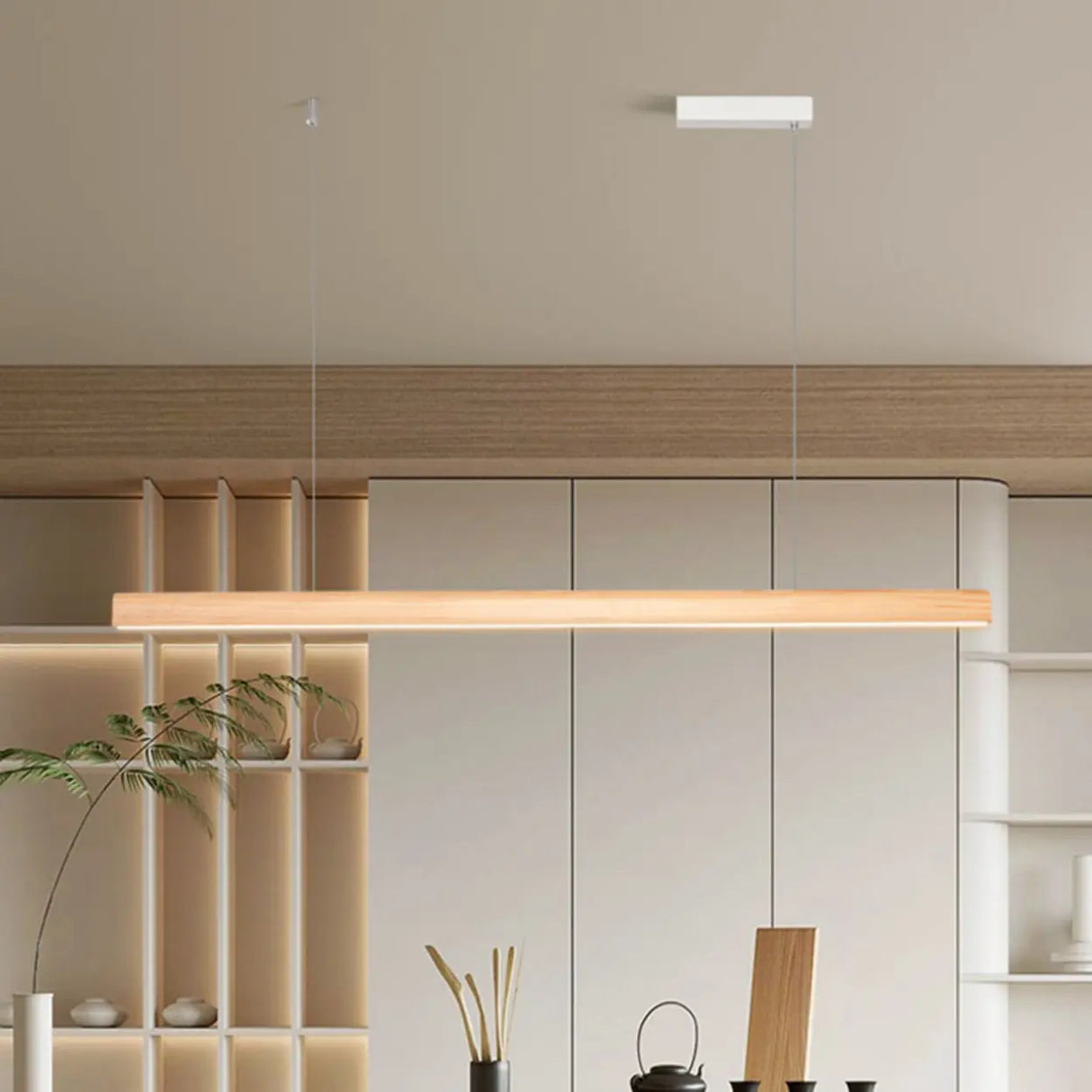 Modish Rectangular Adjustable Wood Island Light Image - 2