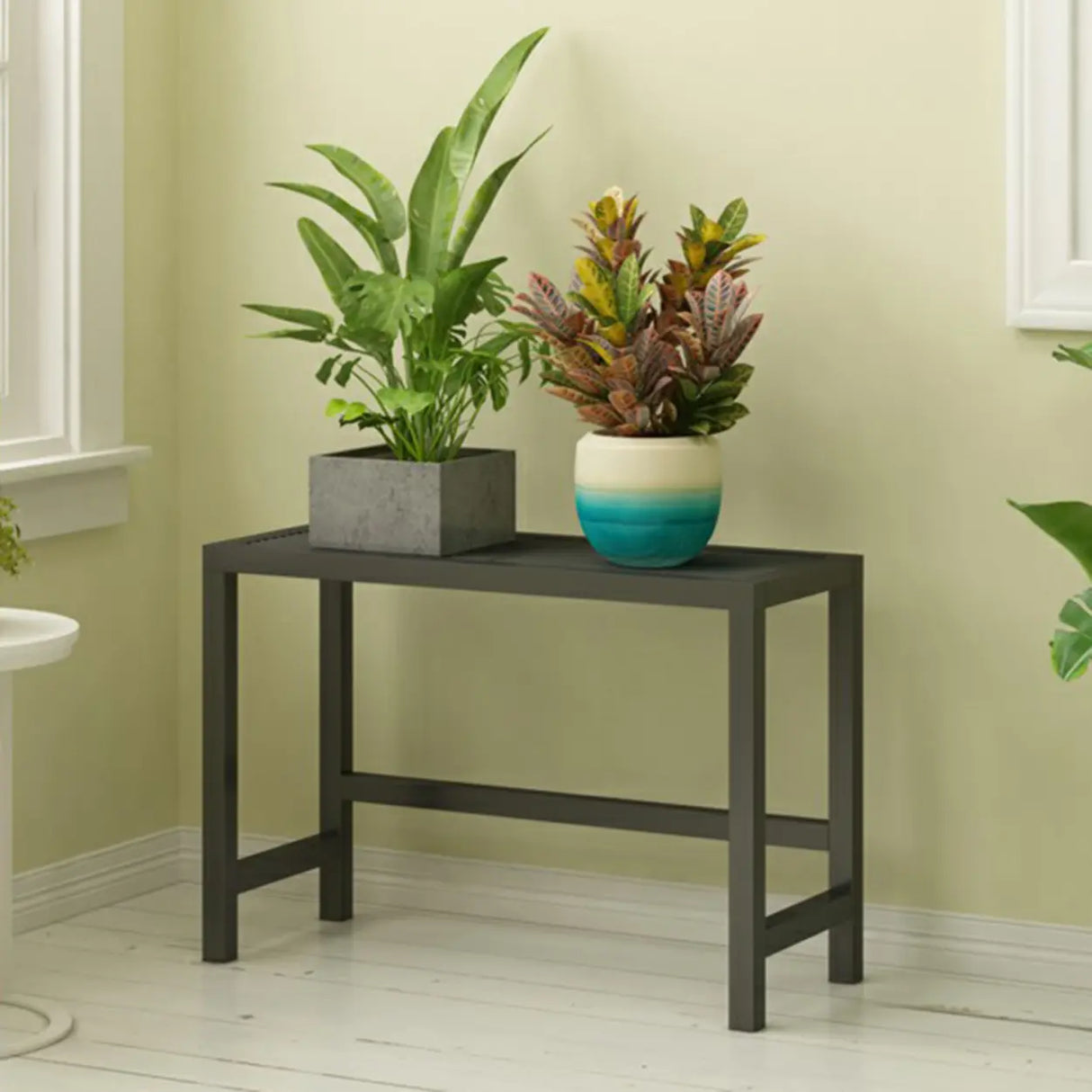 Modish Rectangular Metal Black Sled Base Plant Stand Image - 15