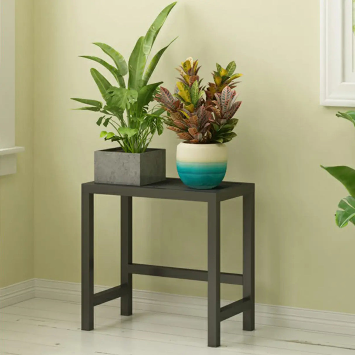 Modish Rectangular Metal Black Sled Base Plant Stand Image - 5