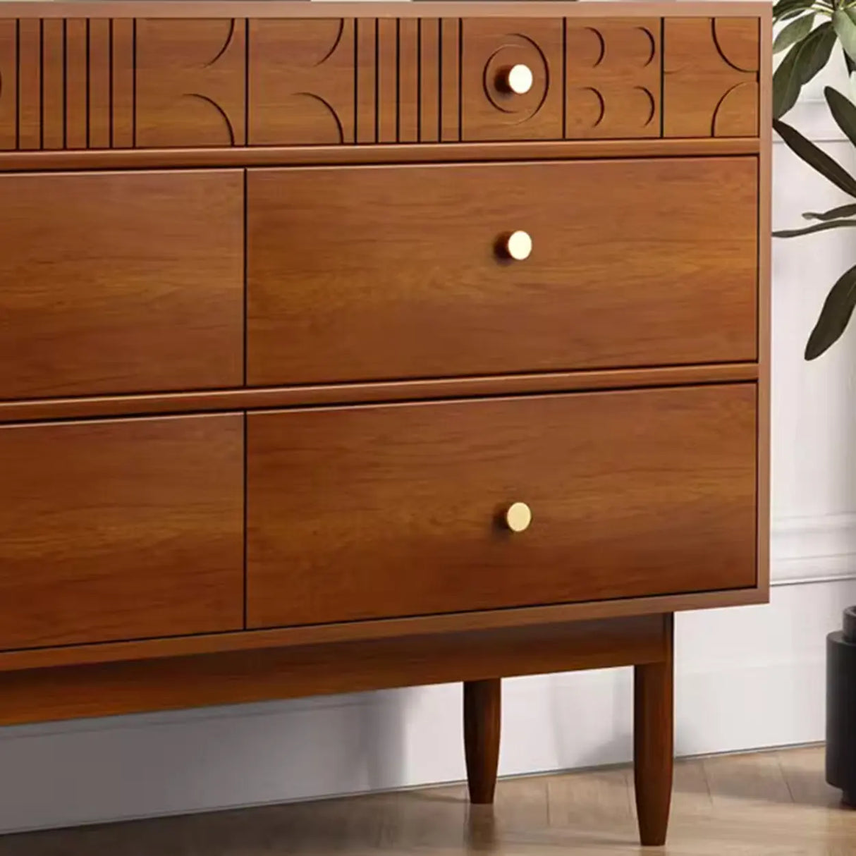 Modish Rectangular Wood Cherry Drawers Storage Chest Image - 8