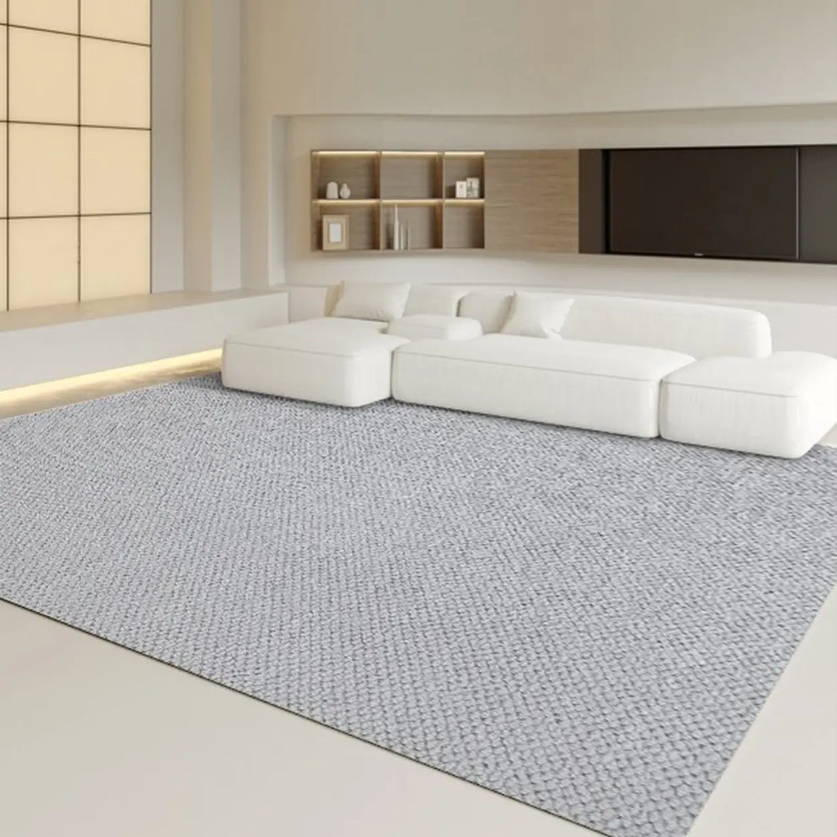 Modish Rectangular Wool Gray Solid Color Area Rug Image - 1