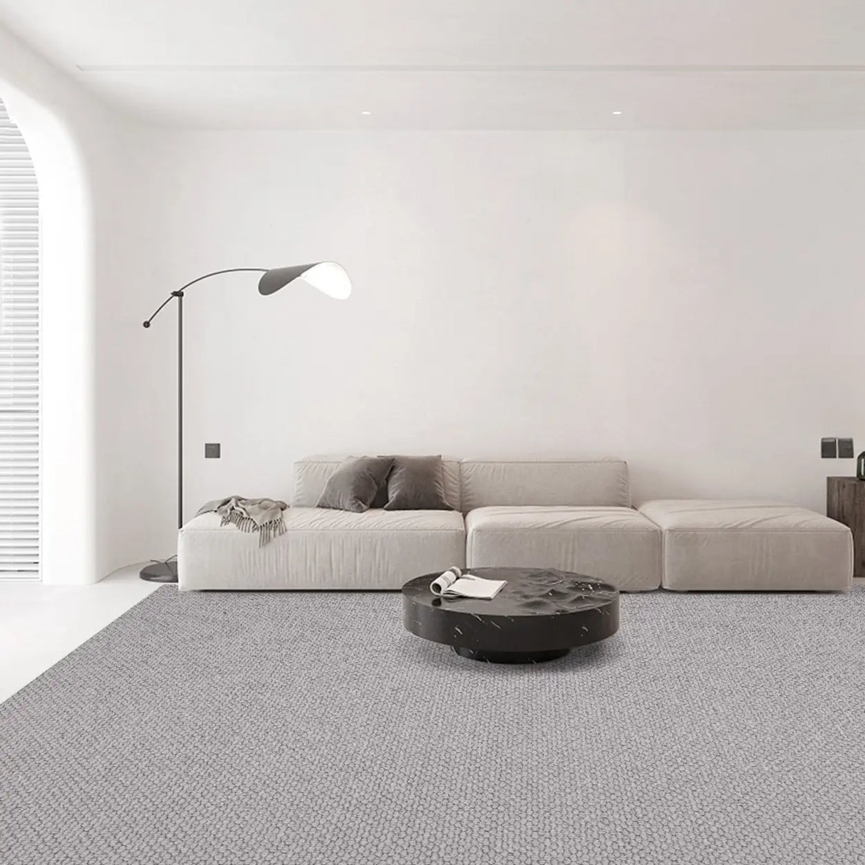 Modish Rectangular Wool Gray Solid Color Area Rug Image - 2