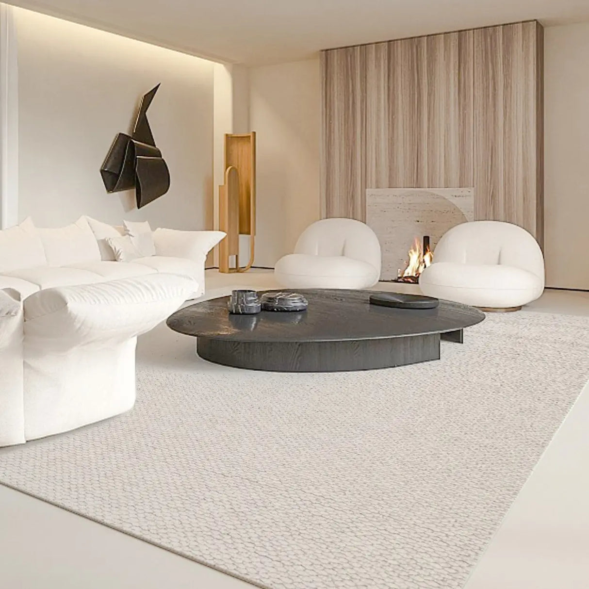 Modish Rectangular Wool Gray Solid Color Area Rug Image - 3