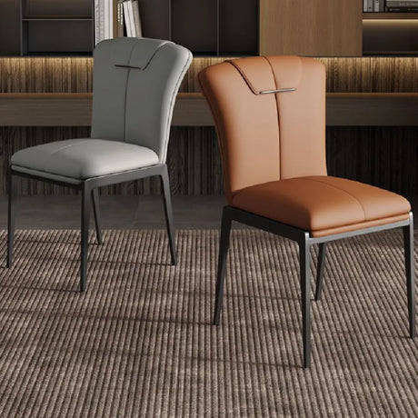 Modish Solid Back Padded Upholstery Leather Dining Chair Image - 1
