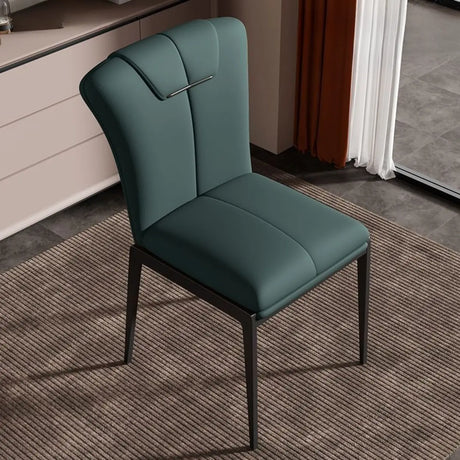 Modish Solid Back Padded Upholstery Leather Dining Chair Image - 2