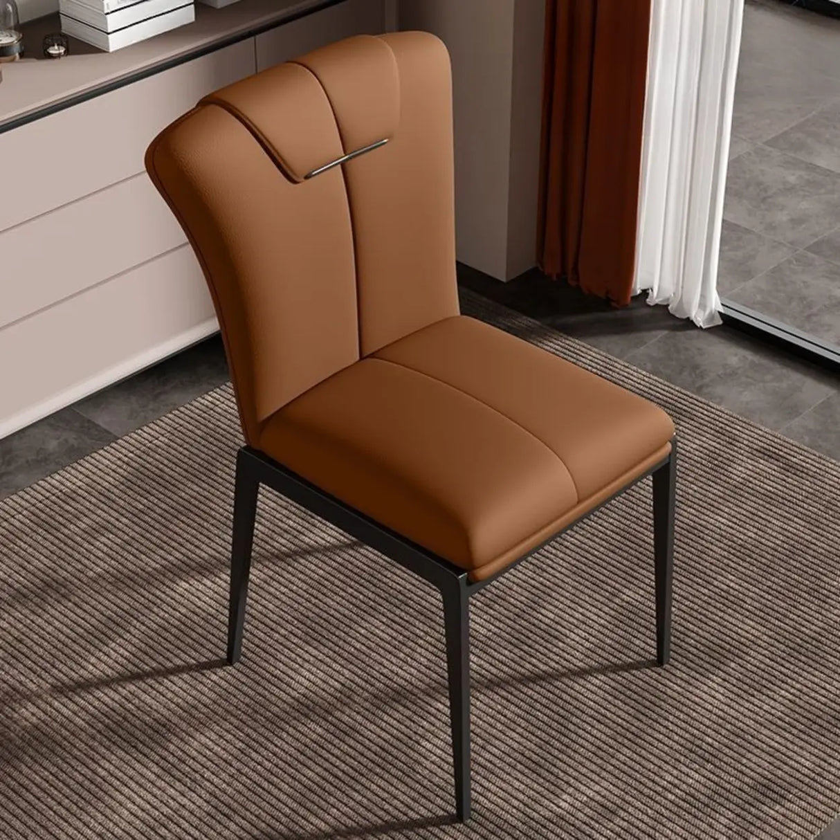 Modish Solid Back Padded Upholstery Leather Dining Chair Image - 5