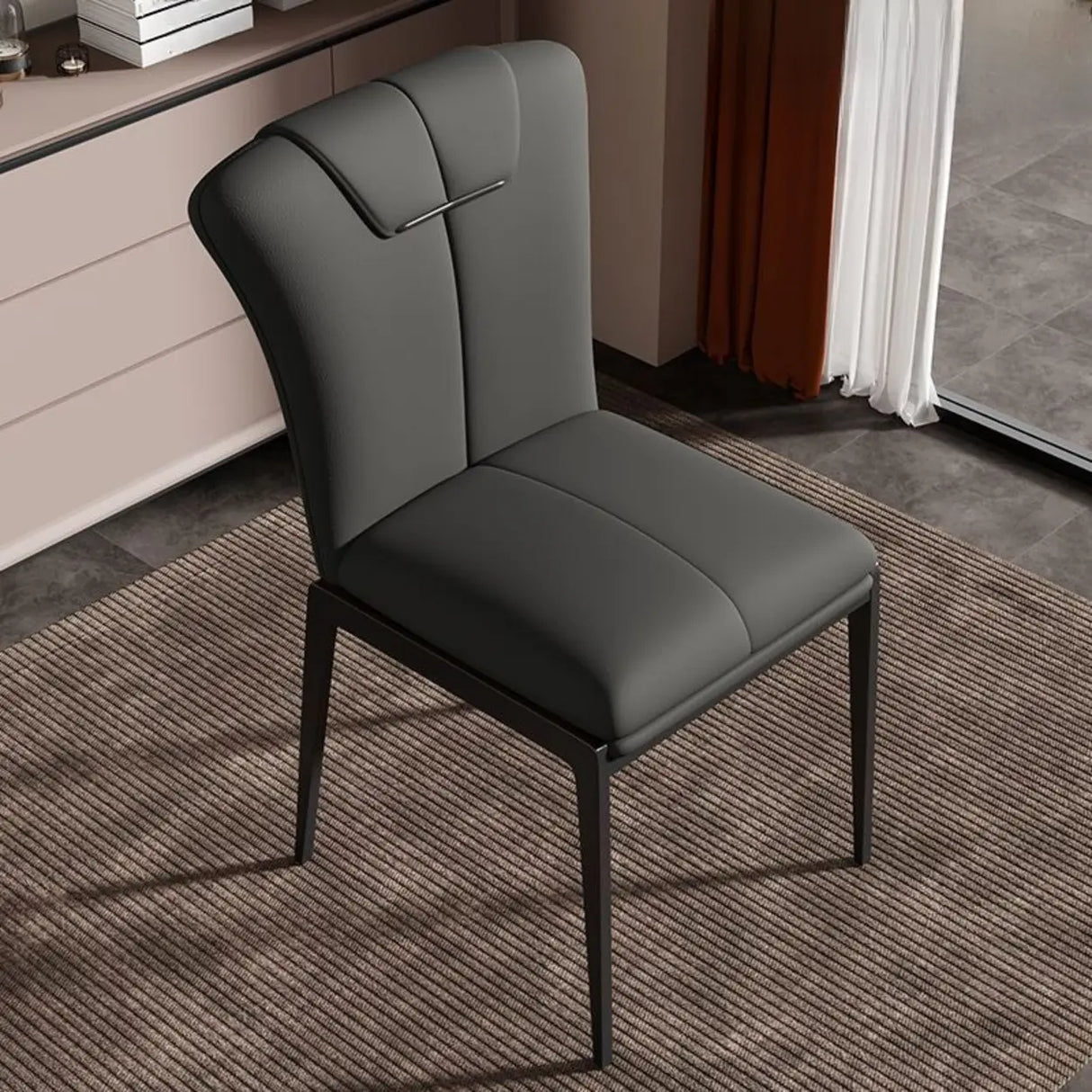 Modish Solid Back Padded Upholstery Leather Dining Chair Image - 9