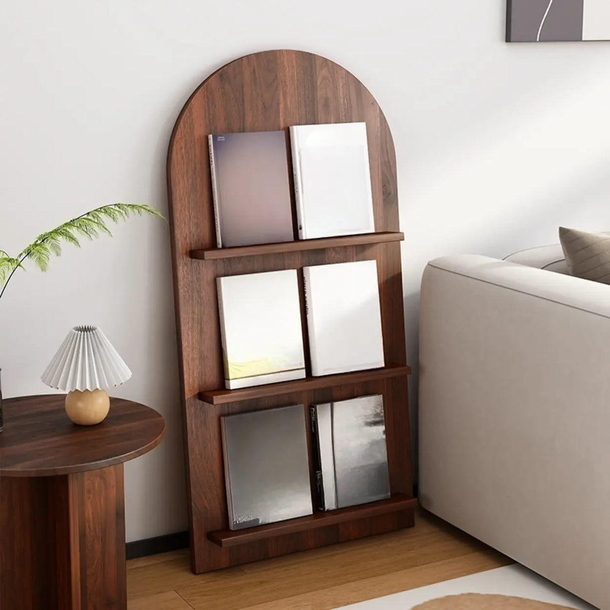 Modish Vertical Arch Espresso 3 Shelves Wood Bookshelf Image - 1