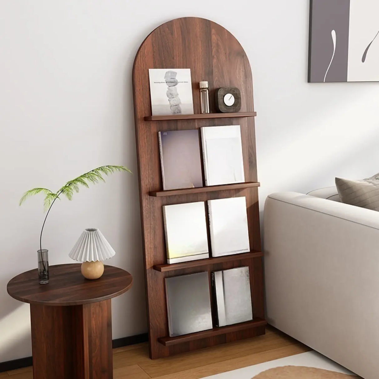 Modish Vertical Arch Espresso 3 Shelves Wood Bookshelf Image - 2