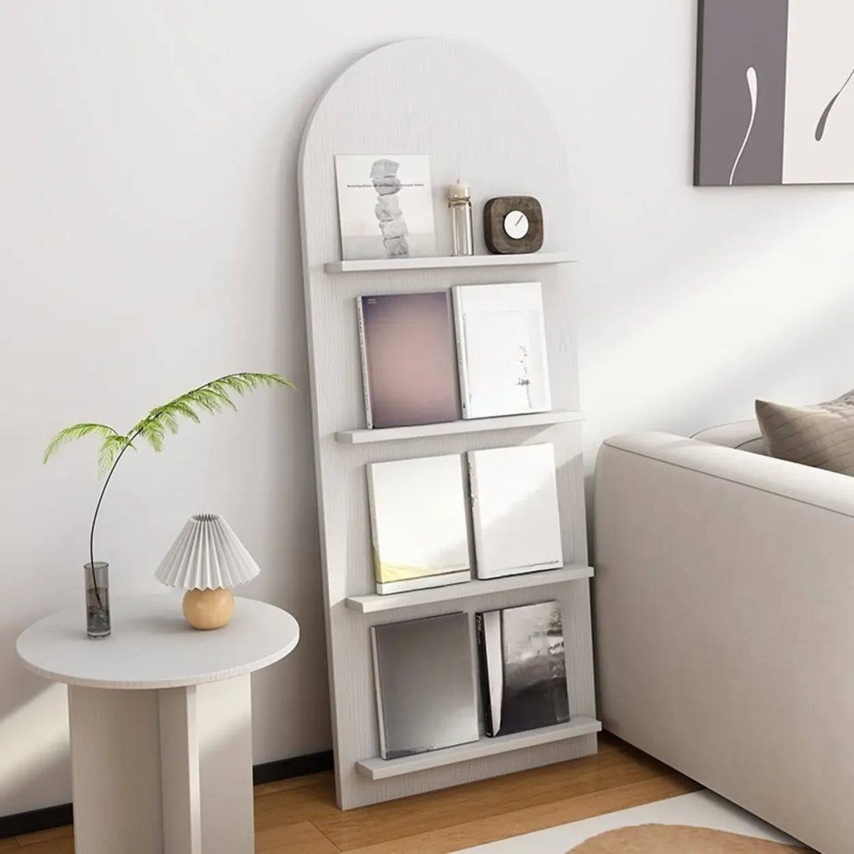 Modish Vertical Arch Espresso 3 Shelves Wood Bookshelf Image - 4